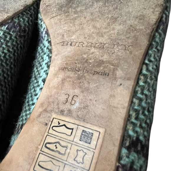 Burberry Women’s Houndstooth Check Bow Ballet Flats Purple Green Round Toe Shoes - Picture 10 of 15